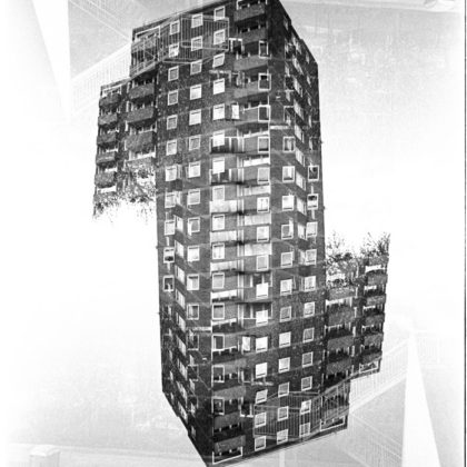 Double Exposed Salford Tower Block Ilford HP5
